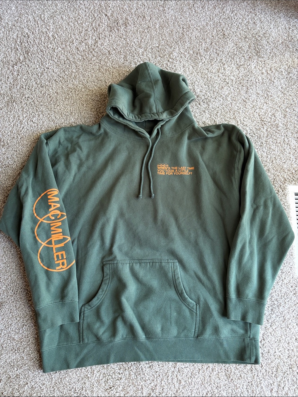 Mac Miller Green Pullover Hoodie with Orange Sleeve Graphic